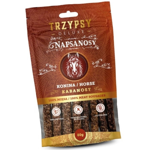 Trzypsy Napsanosy Przysmak dla psa Kabanosy z koniny 80g Mięso konia