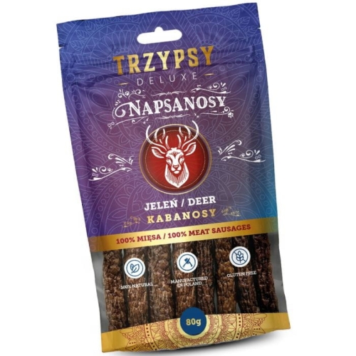 Trzypsy Napsanosy Przysmak dla psa Kabanosy z jelenia 80g Jeleń