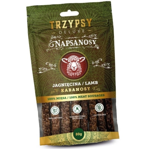 Trzypsy Napsanosy Przysmak dla psa Kabanosy z jagnięciny 80g Jagnięcina