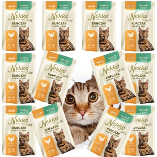 Nekko Daily dla kota Adult Hairball Control Kurczak kawałki w sosie 12x 85g
