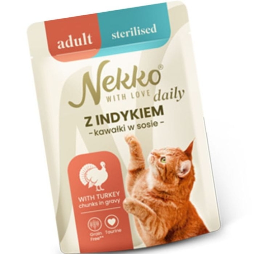 Nekko Daily Saszetka dla kota Adult Sterilised Indyk kawałki w sosie 85g
