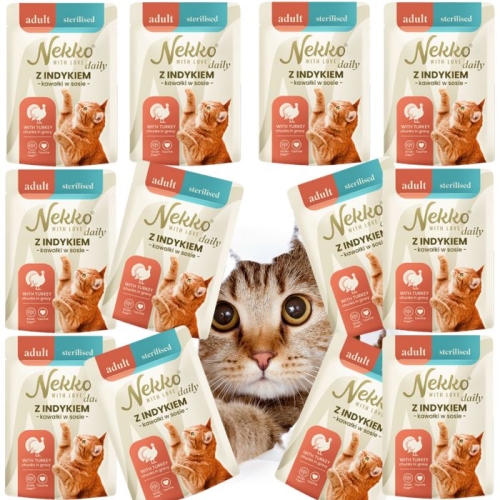 Nekko Daily Saszetka dla kota Adult Sterilised Indyk kawałki w sosie 12x85g