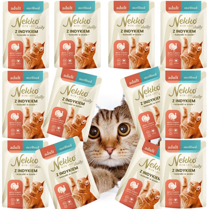 Nekko Daily Adult indyk w sosie mokra karma dla kota sterylizowanego 12x 85g