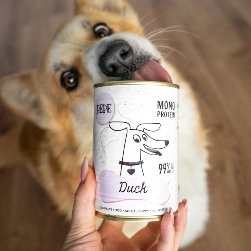Paka Zwierzaka Pepe Monoprotein Duck Mokra karma mono dla psa KACZKA 400g pies.jpg