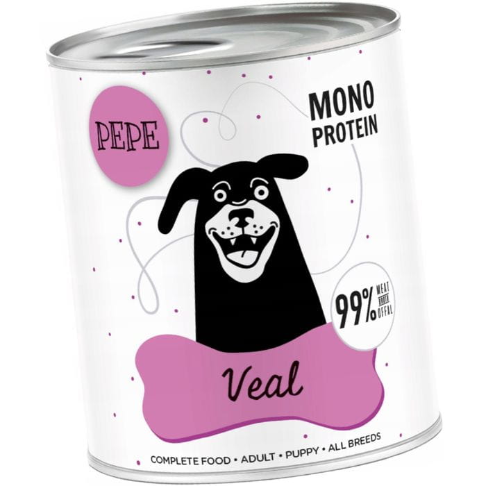 Paka Zwierzaka PEPE Monoprotein Veal Karma mokra dla psa CIELĘCINA 6 x 800g + wieczko gratis