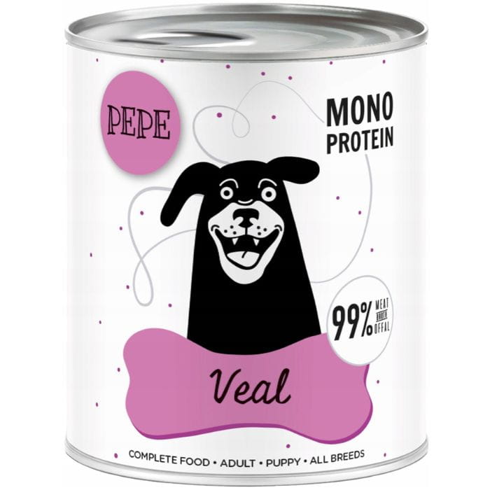 Paka Zwierzaka PEPE Monoprotein Veal Karma mokra dla psa CIELĘCINA 6 x 800g + wieczko gratis