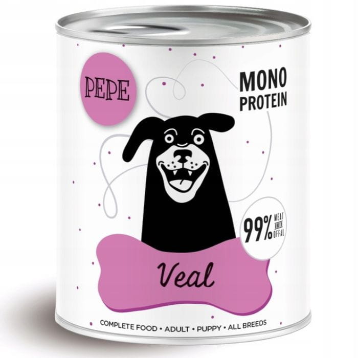 Paka Zwierzaka PEPE Monoprotein Veal Karma mokra dla psa CIELĘCINA 6 x 800g + wieczko gratis