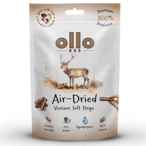 Ollo Air Dried Venison Strips 80g Suszone miękkie paski z JELENIA dla psa