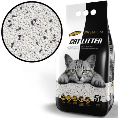 Hilton Żwirek dla kota Biały bentonit z węglem aktywnym 5l
