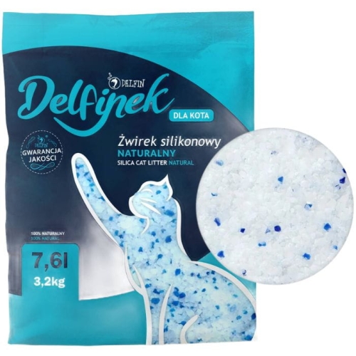 Żwirek silikonowy Delfinek naturalny i bezpyłowy dla kota 7,6L / 3,2KG