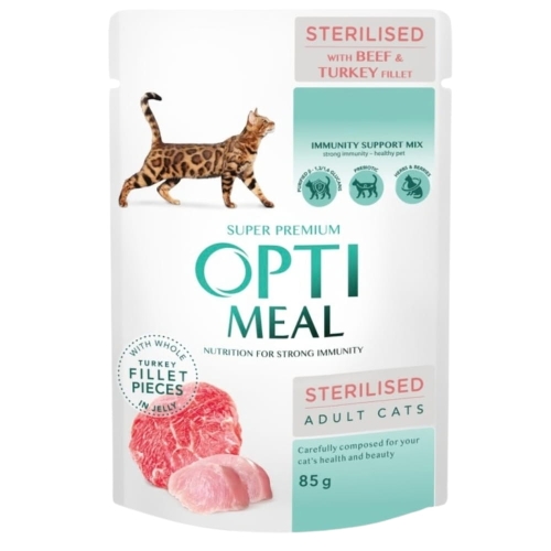 Opti Meal Sterilised - Wołowina/Indyk 85g  
