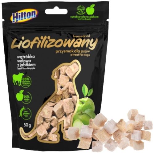 Hilton Przysmak dla psa Liofilizowana WĄTRÓBKA WOŁOWA z JABŁKIEM 50g