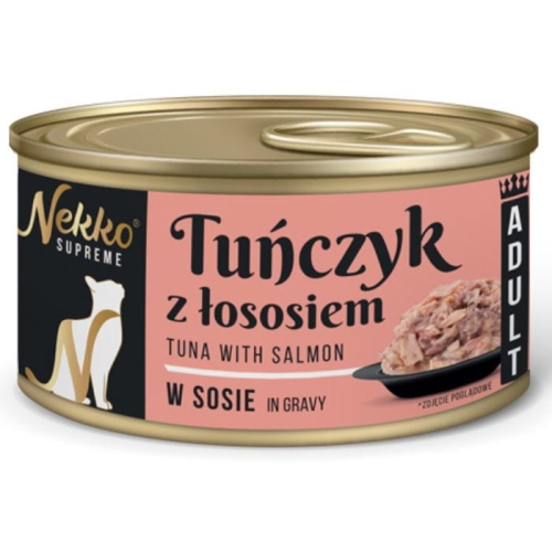 Nekko Supreme Adult Mokra karma dla kota TUŃCZYK Z ŁOSOSIEM w sosie 80g