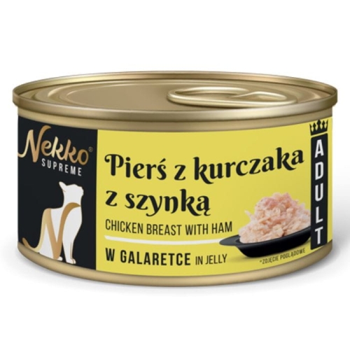 Nekko Supreme Mokra karma dla kota PIERŚ KURCZAKA SZYNKA W GALARETCE 80g