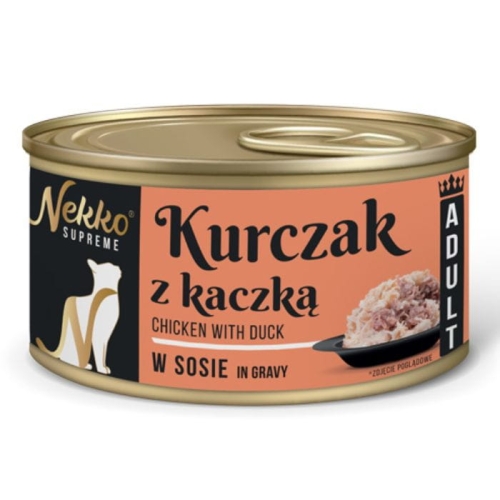 Nekko Supreme Mokra karma dla kota KURCZAK KACZKA W SOSIE Puszka 80g