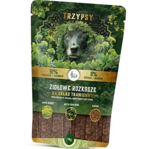 Trzy Psy Ziołowe rozkosze Paski z Królika na układ trawienny Przysmak 70g