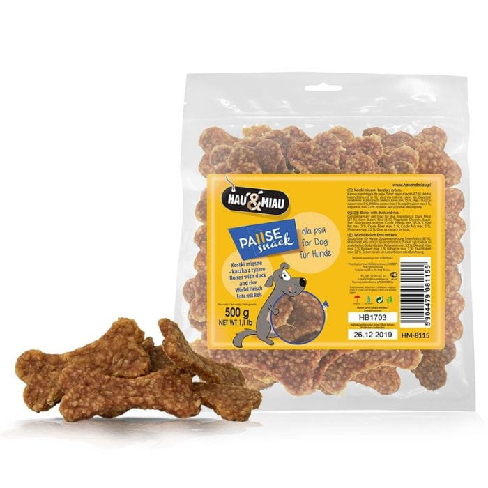 HauMiau PauseSnack kostki mięsne kaczka z ryżem przysmak dla psa 500g