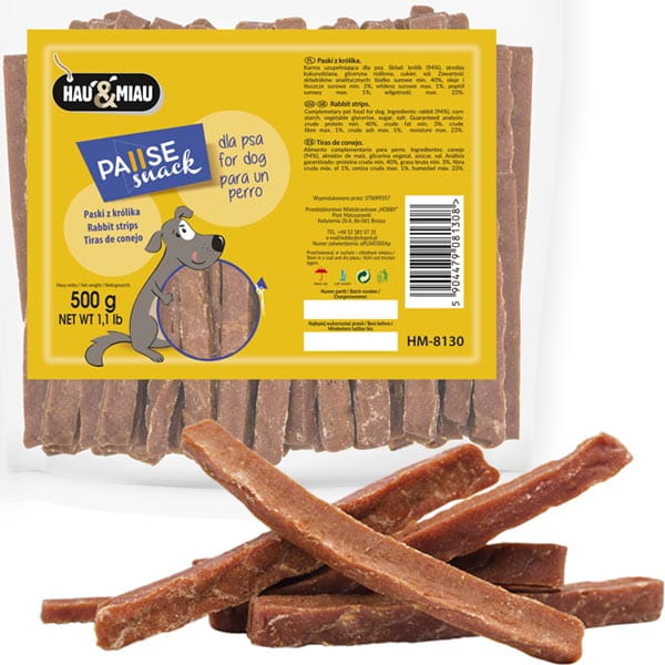 Hau&amp;Miau PauseSnack paski z królika przysmak smaczki dla psa 500g