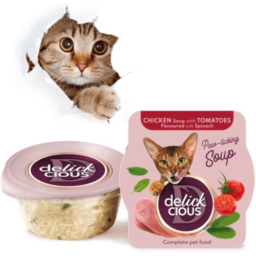 Delickcious Zupa z kurczaka z pomidorami i szpinakiem 80g karma dla kotów