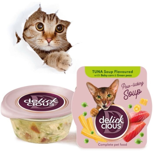 Delickcious Zupa z tuńczykiem kukurydzą i groszkiem 80g karma dla kotów