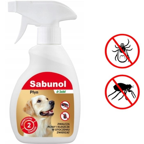 Sabunol Mocny spray zwalcza pchły kleszcze na budy legowiska klatki 250ml
