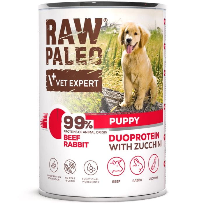 Raw Paleo Puppy mokra karma dla szczeniąt wołowina z królikiem 400g
