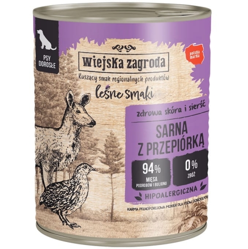 Wiejska Zagroda Leśne smaki Sarna z przepiórką 800g Mokra karma dla psa