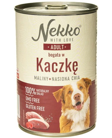 Nekko Adult kaczka maliny chia mokra karma dla psa z olejem z łososia 400g