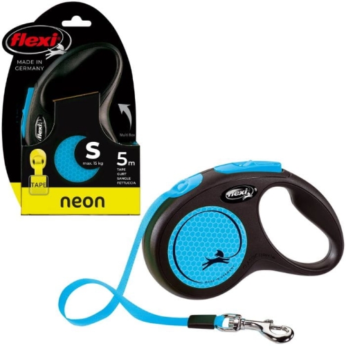 Smycz Flexi New Neon S Taśma 5m do 15kg NIEBIESKA