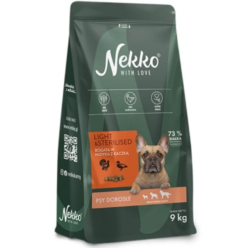 Nekko GF Adult Light Sterilised Indyk Kaczka Sucha karma dla psa 9kg