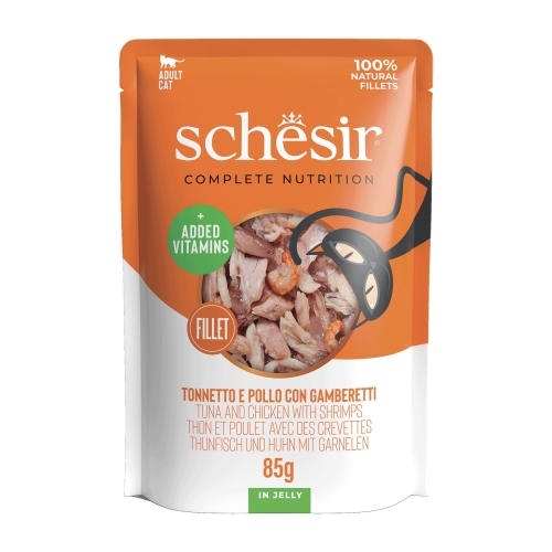 Schesir Karma dla kota Tuńczyk z kurczakiem i krewetkami w galaretce 85g