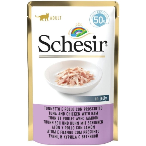 Schesir Karma dla kota Tuńczyk z kurczakiem i szynką w galaretce 50g