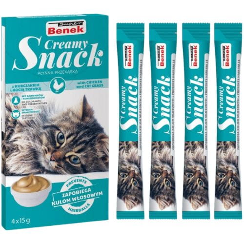 Super Benek Creamy Snack 4x15g Przekąska dla kota Kurczak i Kocia Trawka