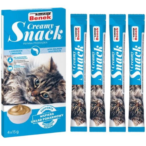 Super Benek Creamy Snack 4x15g Płynna przekąska dla kota Łosoś i Inulina