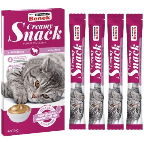 Super Benek Creamy Snack Płynna przekąska dla kotów z Jagnięciną 4 x 15g