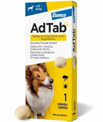 AdTab 900mg Tabletka na pchły i kleszcze dla psa 22-45kg