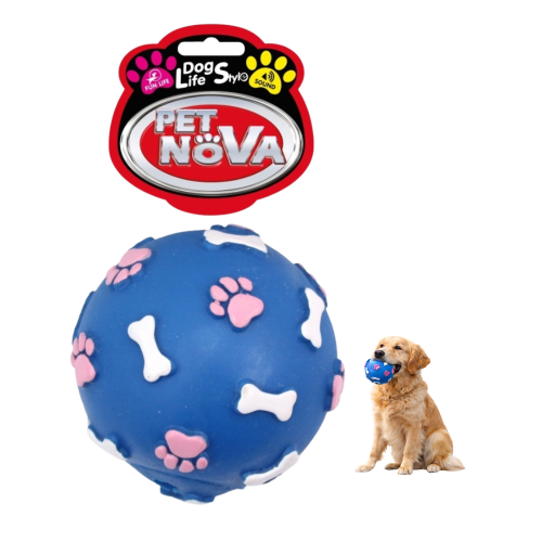 Pet Nova Piłka ze wzorem łapek i kości 9cm niebieska