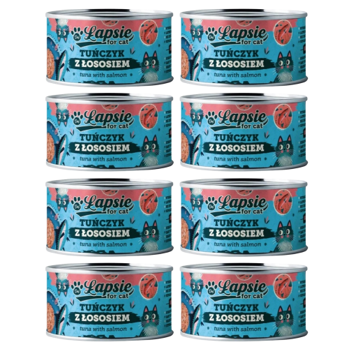 Łapsie mokra karma dla kota tuńczyk z łososiem w bulionie 8x 80g
