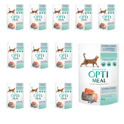 Opti Meal Sterilised - Łosoś/Borówka 12x85g