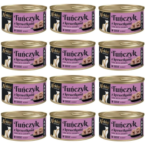 Nekko Supreme Mokra karma dla kota TUŃCZYK Z KREWETKAMI w sosie 12 x 80g