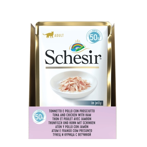 Schesir Karma dla kota Tuńczyk z kurczakiem i szynką w galaretce 15 x 50g