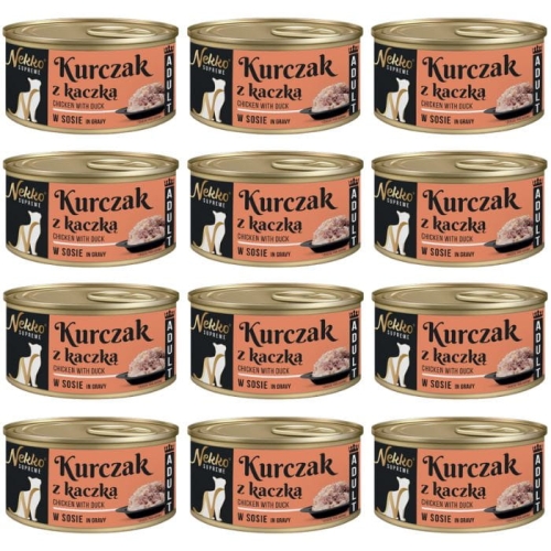 Nekko Supreme Mokra karma dla kota KURCZAK KACZKA W SOSIE Puszka 12 x 80g