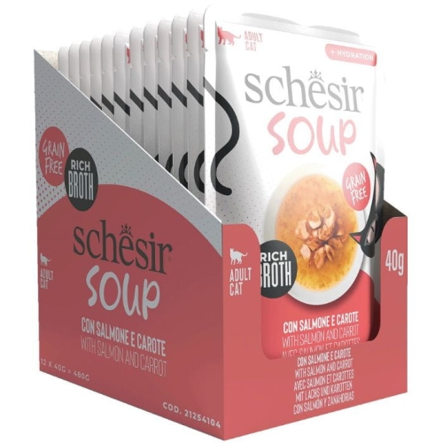 Schesir Soup Zupa Łosoś z marchewką Mokra karma dla kota Saszetki 12 x 40g