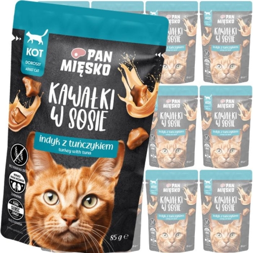 Pan Mięsko Karma mokra dla kota Kawałki w sosie Indyk z tuńczykiem 12 x 85g