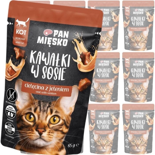 Pan Mięsko Karma mokra dla kota Kawałki w sosie Cielęcina z jeleniem 12x85g