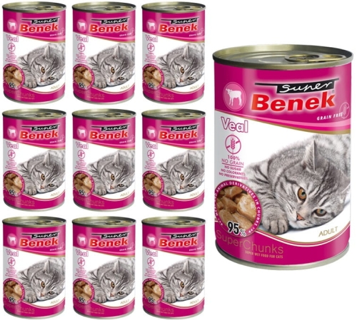 Super Benek Bezzbożowe kąski z cielęciną dla kota 10 x 415g