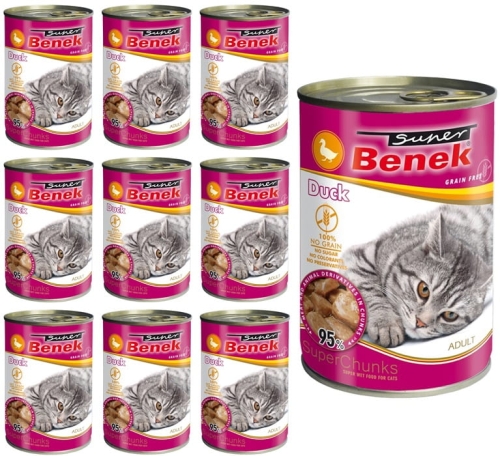 Super Benek Bezzbożowe kąski z kaczką dla kota 10 x 415g