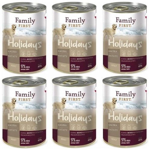 Family First Adult Mono Karma mokra dla psa Kaczka z batatami 6 x 400g