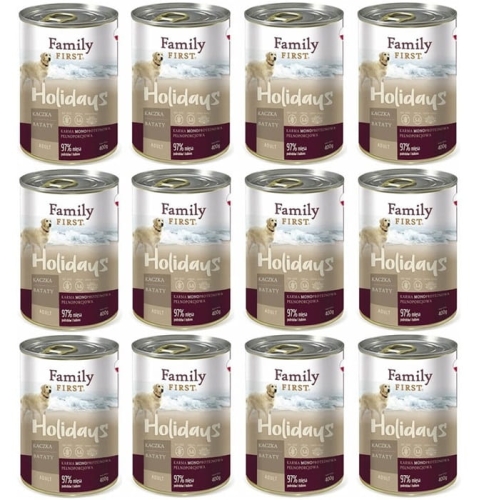 Family First Adult Mono Karma mokra dla psa Kaczka z batatami 12 x 400g