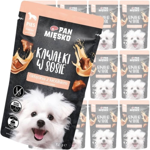 Pan Mięsko Karma mokra dla psa Kawałki w sosie Cielęcina i królik 10 x 150g